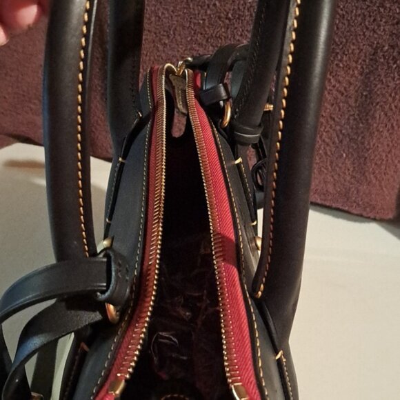 Dooney & Bourke Black & Cream Canvas Leather Satchel with Strap - Picture 5 of 11